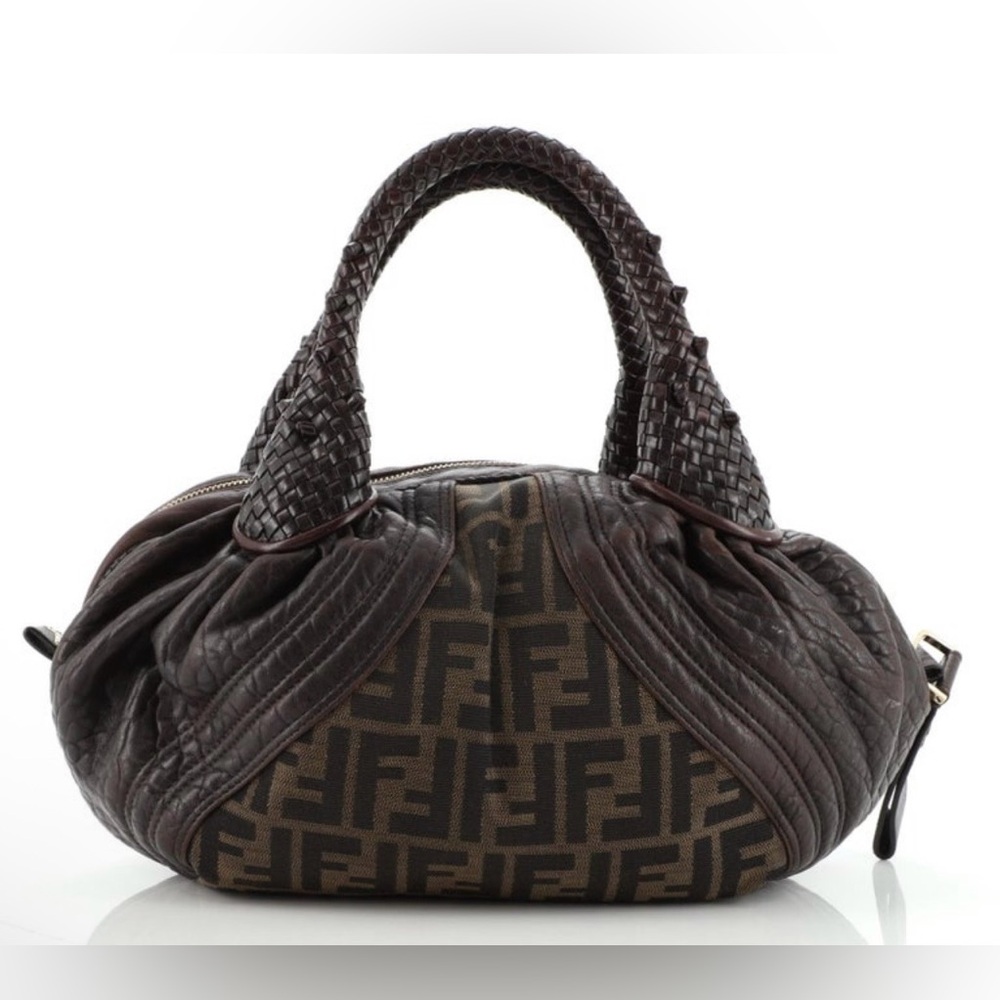 EUC  Fendi Tobacco Zucca Canvas and Leather Baby Spy Bag